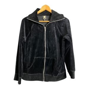 Jones New York Sports Women's Black Long Sleeve Full Zip Velour Track Jacket M